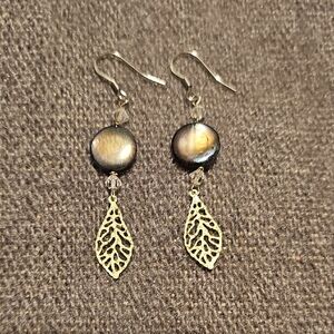 Smoky Black And White Leaf Dangle Earrings